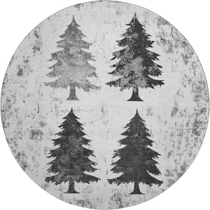 HomeRoots 8' Gray and Charcoal Floral Round Rug – Washable, Stain Resistant, UV Protected for Busy Homes 701668