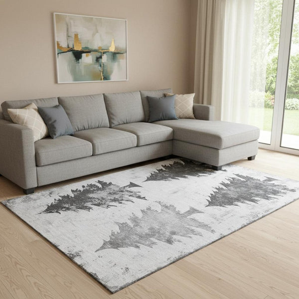 HomeRoots 8' X 10' Gray Floral Area Rug - Washable, UV-Protected, Stain-Resistant, Perfect for High Traffic Areas 701669