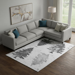 HomeRoots 9' X 12' Gray and Charcoal Floral Area Rug - Washable, UV-Protected, Durable for High-Traffic Spaces 701670
