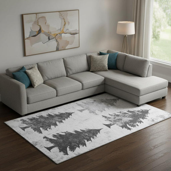 HomeRoots 10' X 14' Gray and Charcoal Floral Area Rug - Washable, UV Protected for High-Traffic Family Spaces 701671
