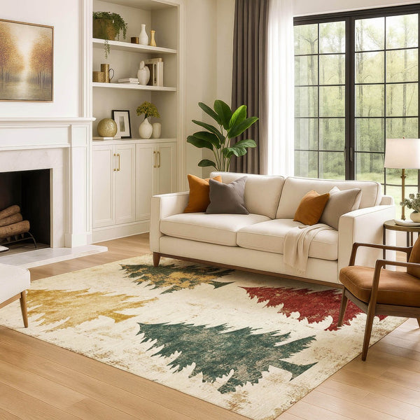 HomeRoots 5' X 8' Ivory Gold Burgundy Floral Area Rug - Washable, UV Protected, Stain Resistant for Homes 701673