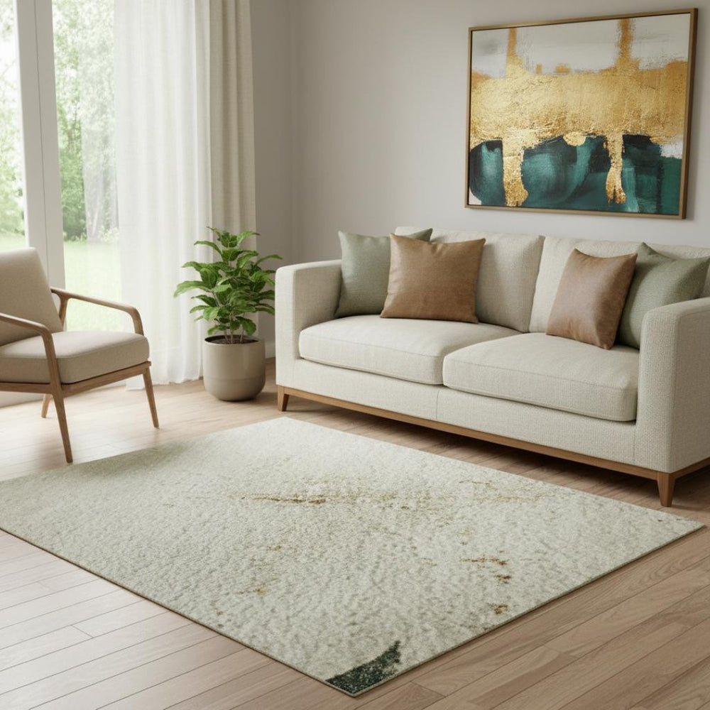 HomeRoots 5' X 8' Ivory Gold Burgundy Floral Area Rug - Washable, UV Protected, Stain Resistant for Homes 701673