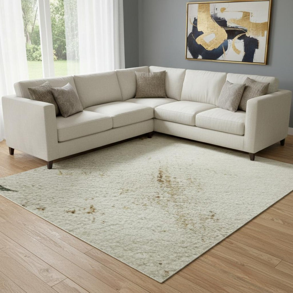 HomeRoots 8' X 10' Elegant Ivory Gold and Burgundy Floral Washable Area Rug with UV Protection & Durability 701675