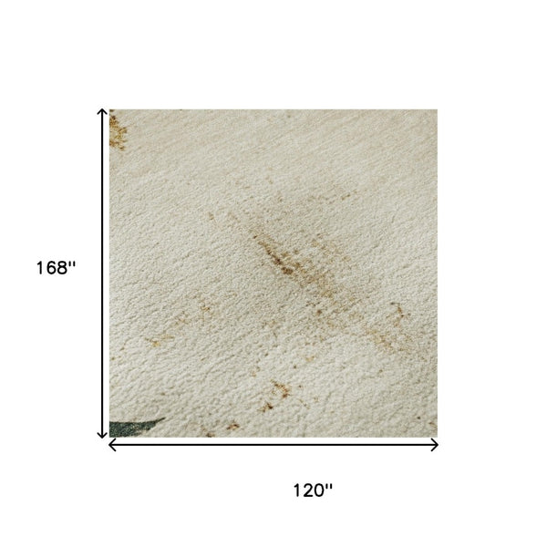 HomeRoots 10' X 14' Elegant Ivory Gold Burgundy Floral Area Rug - Washable, Stain-Resistant, UV Protected Beauty! 701677