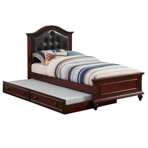English Elm Contemporary Twin Bed with Trundle and Tufted Upholstered Headboard, Sturdy Slats, Kids Bedroom Furniture Black,Espresso 83 L x 12 W x 9 H B011S02035