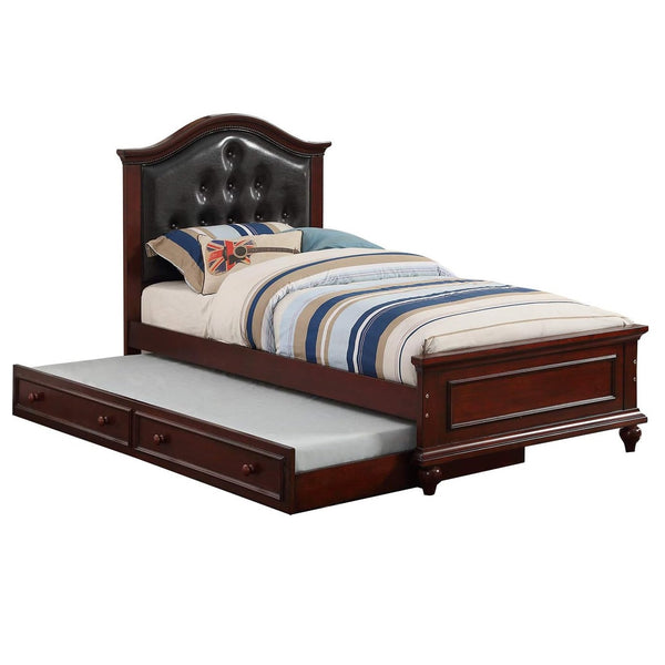 English Elm Contemporary Twin Bed with Trundle and Tufted Upholstered Headboard, Sturdy Slats, Kids Bedroom Furniture Black,Espresso 83 L x 12 W x 9 H B011S02035