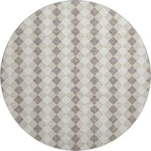 HomeRoots 8' Modern Beige Taupe and Ivory Geometric Round Rug – Washable, UV Protected, Perfect for Homes! 701680