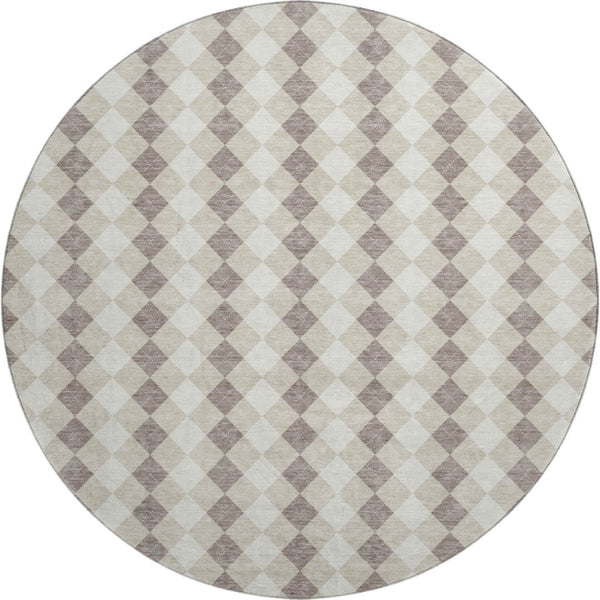 HomeRoots 8' Modern Beige Taupe and Ivory Geometric Round Rug – Washable, UV Protected, Perfect for Homes! 701680