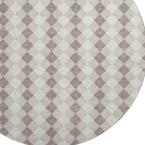 HomeRoots 8' Modern Beige Taupe and Ivory Geometric Round Rug – Washable, UV Protected, Perfect for Homes! 701680