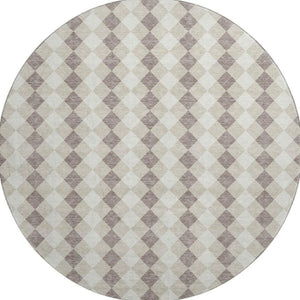 HomeRoots 8' Modern Beige Taupe and Ivory Geometric Round Rug – Washable, UV Protected, Perfect for Homes! 701680