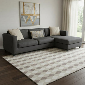 HomeRoots 8' X 10' Washable Beige Taupe & Ivory Geometric Area Rug - Stain-Resistant, UV Protected & Stylish 701681