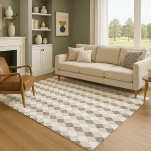 HomeRoots 8' X 10' Washable Beige Taupe & Ivory Geometric Area Rug - Stain-Resistant, UV Protected & Stylish 701681
