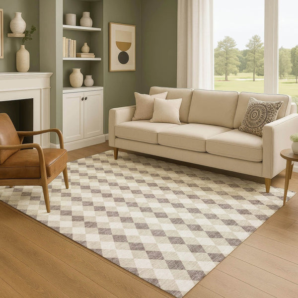 HomeRoots 8' X 10' Washable Beige Taupe & Ivory Geometric Area Rug - Stain-Resistant, UV Protected & Stylish 701681