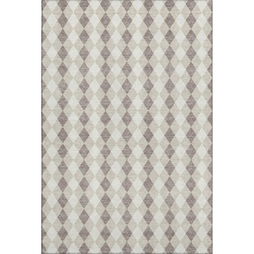 HomeRoots 8' X 10' Washable Beige Taupe & Ivory Geometric Area Rug - Stain-Resistant, UV Protected & Stylish 701681