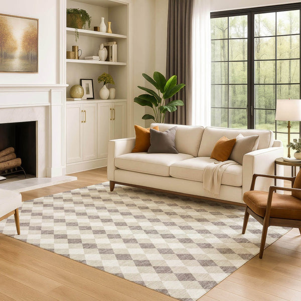 HomeRoots 8' X 10' Washable Beige Taupe & Ivory Geometric Area Rug - Stain-Resistant, UV Protected & Stylish 701681