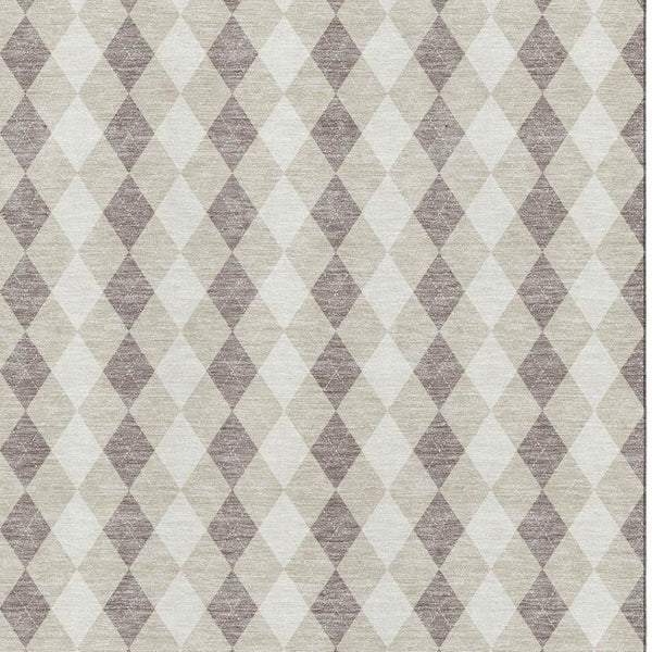 HomeRoots 8' X 10' Washable Beige Taupe & Ivory Geometric Area Rug - Stain-Resistant, UV Protected & Stylish 701681