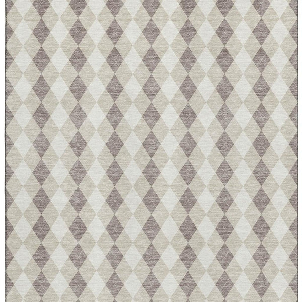 HomeRoots 8' X 10' Washable Beige Taupe & Ivory Geometric Area Rug - Stain-Resistant, UV Protected & Stylish 701681