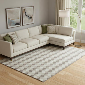 HomeRoots 9' X 12' Beige Taupe & Ivory Geometric Area Rug - Washable, UV Protected, Durable for Family Spaces 701682