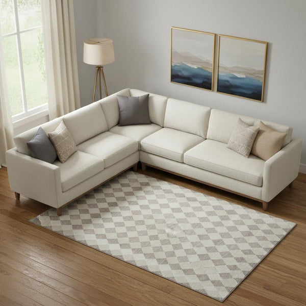 HomeRoots 10' Geometric Washable Area Rug in Beige Taupe & Ivory - Durable, UV Protected, Perfect for High Traffic Areas! 701683