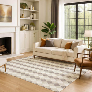 HomeRoots 10' Geometric Washable Area Rug in Beige Taupe & Ivory - Durable, UV Protected, Perfect for High Traffic Areas! 701683