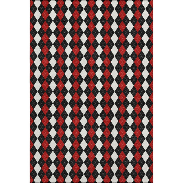 HomeRoots 5' X 8' Bold Black, Red & White Geometric Washable Area Rug with UV Protection for High-Traffic Rooms 701685