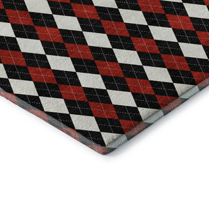 HomeRoots 5' X 8' Bold Black, Red & White Geometric Washable Area Rug with UV Protection for High-Traffic Rooms 701685