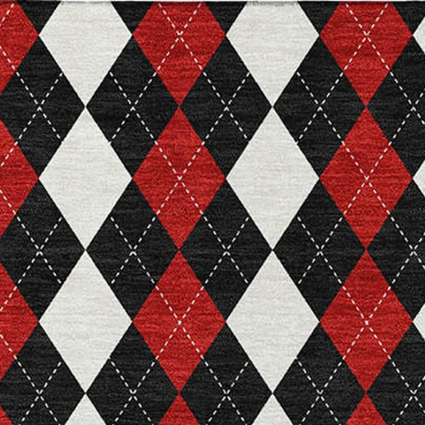 HomeRoots 5' X 8' Bold Black, Red & White Geometric Washable Area Rug with UV Protection for High-Traffic Rooms 701685