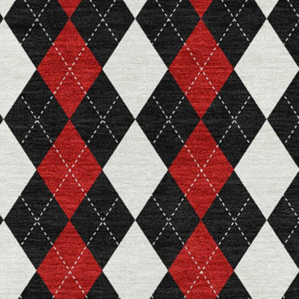 HomeRoots 8' X 10' Stylish Black Red and White Geometric Washable Area Rug with UV Protection for Modern Homes 701687