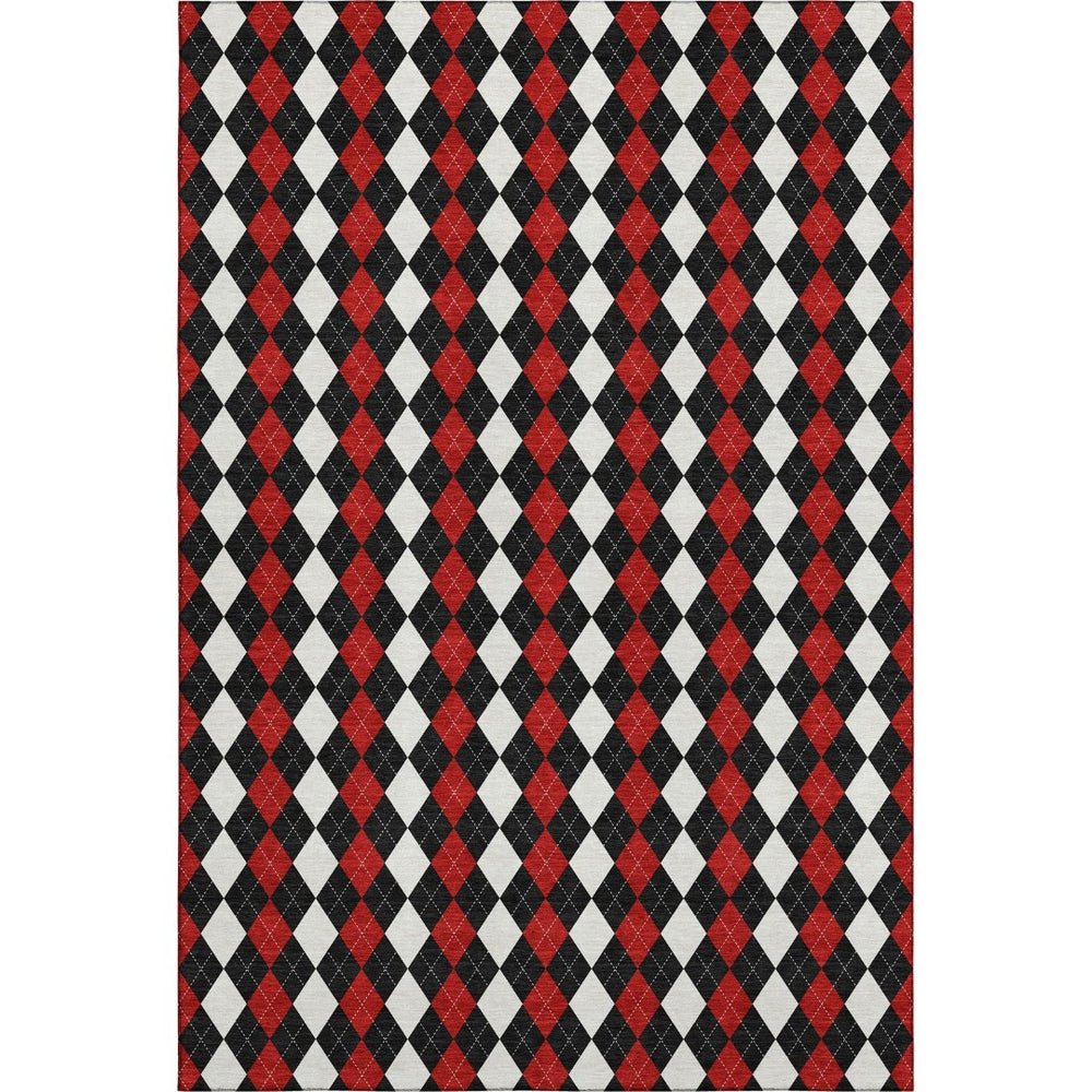 HomeRoots 9' X 12' Stylish Black Red White Geometric Washable Area Rug with UV Protection for Modern Spaces 701688