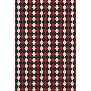 HomeRoots 9' X 12' Stylish Black Red White Geometric Washable Area Rug with UV Protection for Modern Spaces 701688