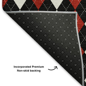 HomeRoots 9' X 12' Stylish Black Red White Geometric Washable Area Rug with UV Protection for Modern Spaces 701688