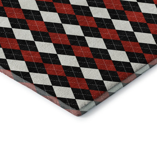 HomeRoots 9' X 12' Stylish Black Red White Geometric Washable Area Rug with UV Protection for Modern Spaces 701688