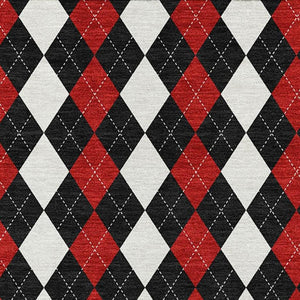 HomeRoots 9' X 12' Stylish Black Red White Geometric Washable Area Rug with UV Protection for Modern Spaces 701688