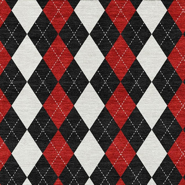 HomeRoots 9' X 12' Stylish Black Red White Geometric Washable Area Rug with UV Protection for Modern Spaces 701688