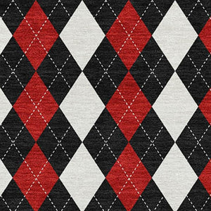 HomeRoots 10' Modern Geometric Area Rug in Black, Red & White - Washable, UV-Protected, Durable Design for Homes 701689