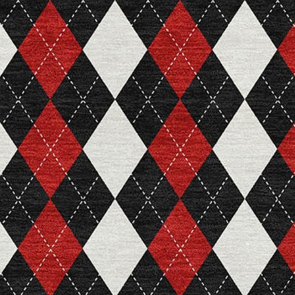 HomeRoots 10' Modern Geometric Area Rug in Black, Red & White - Washable, UV-Protected, Durable Design for Homes 701689