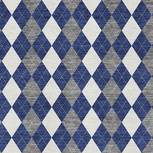 HomeRoots 5' X 8' Geometric Area Rug in Navy Blue, White & Gray - Washable, UV Protected, Durable & Stylish! 701691