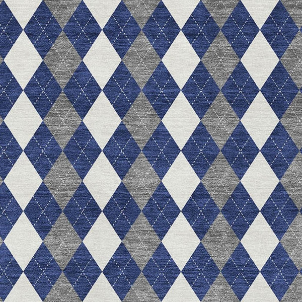 HomeRoots 5' X 8' Geometric Area Rug in Navy Blue, White & Gray - Washable, UV Protected, Durable & Stylish! 701691