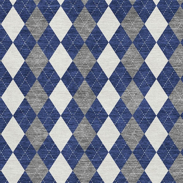 HomeRoots 8' X 10' Washable Navy Blue, White & Gray Geometric Area Rug with UV Protection for Busy Homes 701693