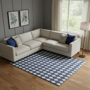 HomeRoots 9' X 12' Modern Navy Blue Geometric Area Rug - Washable, UV-Protected, Stylish & Durable Design 701694