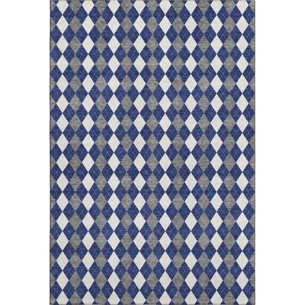 HomeRoots 9' X 12' Modern Navy Blue Geometric Area Rug - Washable, UV-Protected, Stylish & Durable Design 701694