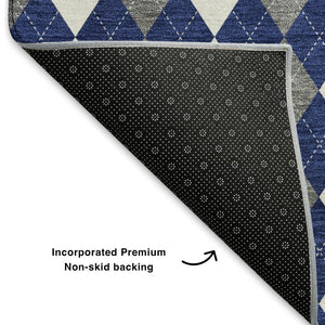 HomeRoots 9' X 12' Modern Navy Blue Geometric Area Rug - Washable, UV-Protected, Stylish & Durable Design 701694