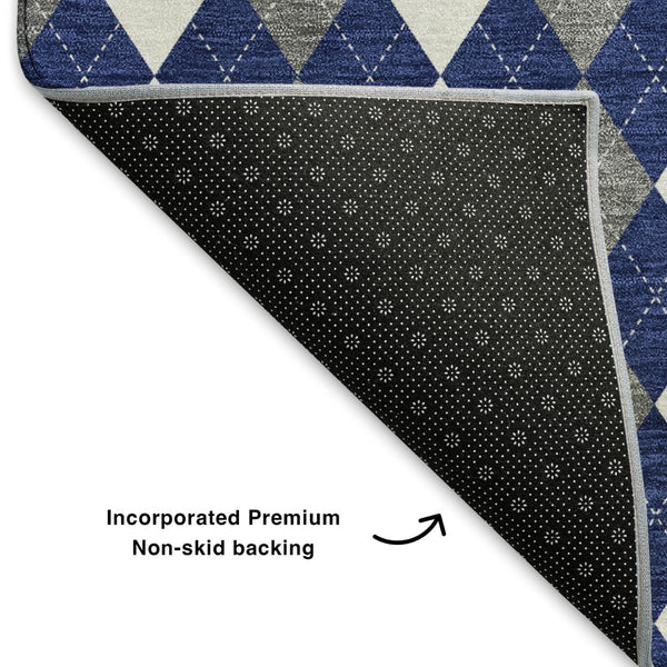 HomeRoots 9' X 12' Modern Navy Blue Geometric Area Rug - Washable, UV-Protected, Stylish & Durable Design 701694