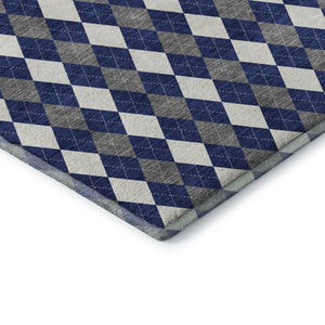 HomeRoots 9' X 12' Modern Navy Blue Geometric Area Rug - Washable, UV-Protected, Stylish & Durable Design 701694