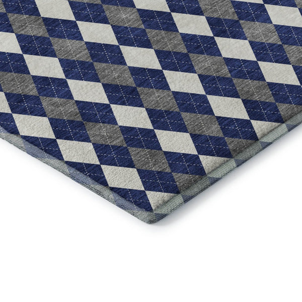 HomeRoots 9' X 12' Modern Navy Blue Geometric Area Rug - Washable, UV-Protected, Stylish & Durable Design 701694