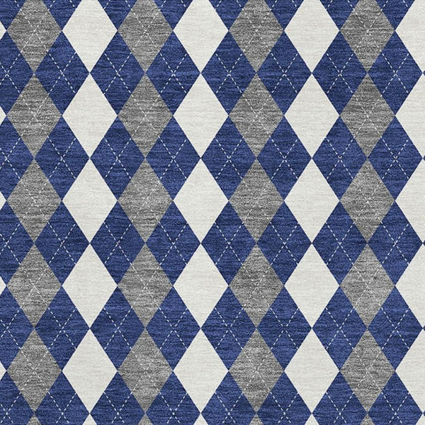 HomeRoots 9' X 12' Modern Navy Blue Geometric Area Rug - Washable, UV-Protected, Stylish & Durable Design 701694