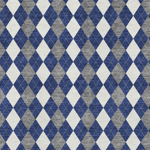 HomeRoots 9' X 12' Modern Navy Blue Geometric Area Rug - Washable, UV-Protected, Stylish & Durable Design 701694