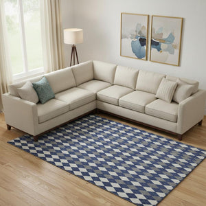 HomeRoots 10' X 14' Navy Blue, White & Gray Geometric Area Rug - Washable, UV Protected, Durable Design! 701695