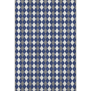 HomeRoots 10' X 14' Navy Blue, White & Gray Geometric Area Rug - Washable, UV Protected, Durable Design! 701695