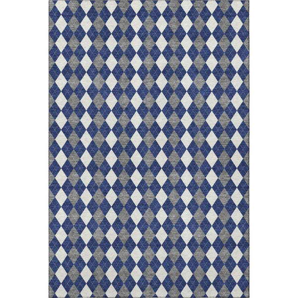 HomeRoots 10' X 14' Navy Blue, White & Gray Geometric Area Rug - Washable, UV Protected, Durable Design! 701695